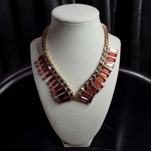 INC International Concepts Gold and Red Geometric Fashion Necklace NWT - Picture 1 of 5
